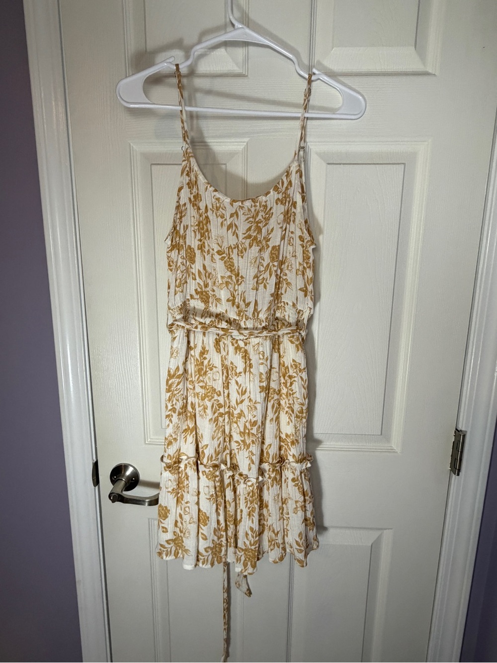 Mine White Mini Dress with Mustard Floral Print